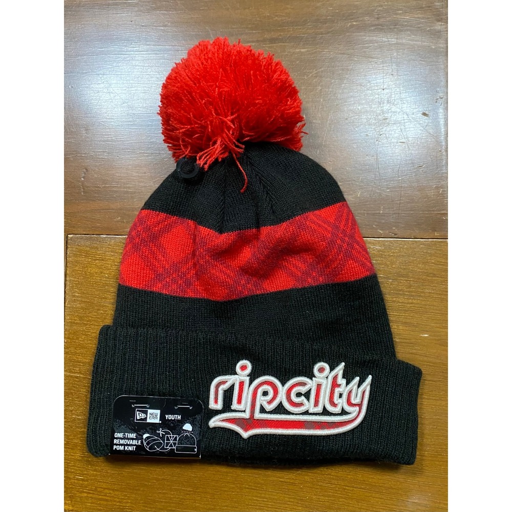 NWT New Era Beanie Youth One Size Black Red Rip City Portland Trail Blazers NBA